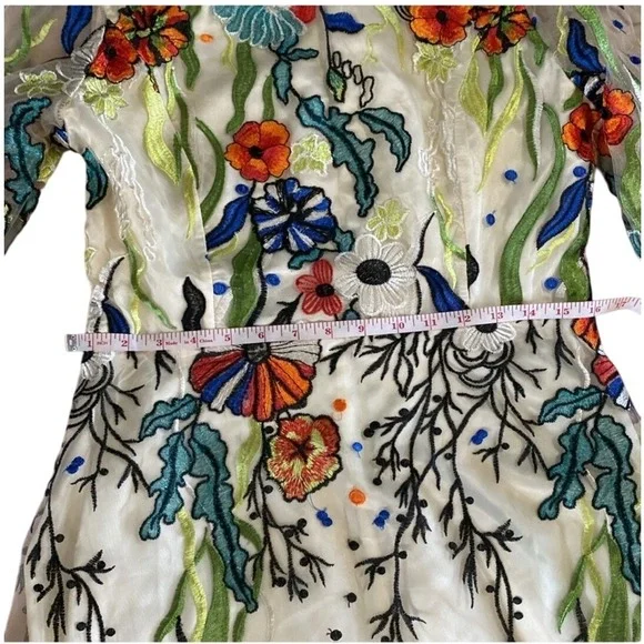 Antrophology Vicky and Lucas Floral Embroidered Midi Dress Sheer Overlay Party L - Picture 8 of 13